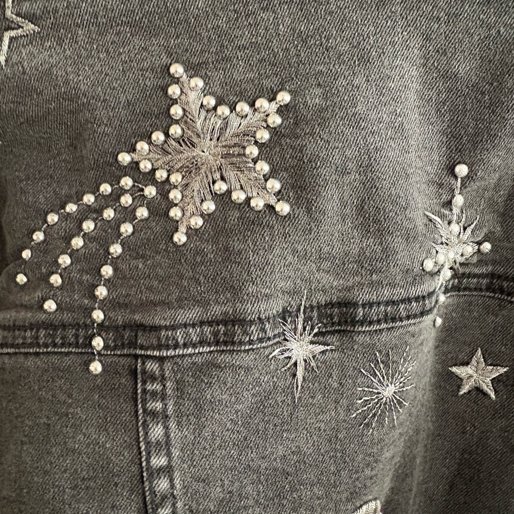 ✨ Driftwood Embellished Denim Jacket – Black – Size Small – NWT ✨ - Picture 8 of 10
